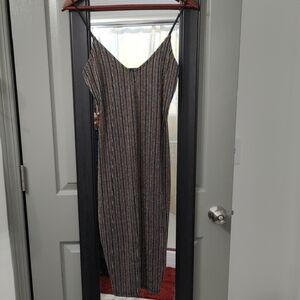 Striped Multicolor Shimmer Spaghetti Strap Midi Bodycon Dress